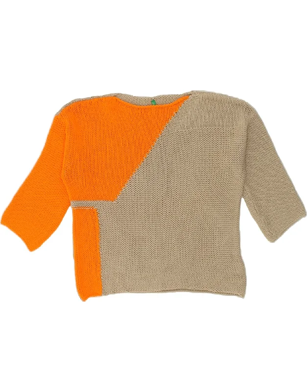 BENETTON Womens Oversized Boat Neck Jumper Sweater UK 10 Small Beige Elegant Classic Vintage BENETTON Womens Oversized Boat Neck Jumper Sweater UK 10 Small Beige Elegant Classic Vintage