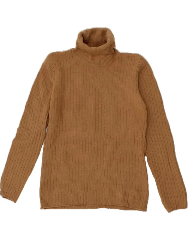 BENETTON Womens Roll Neck Jumper Sweater UK 10 Small Brown Thin Thick Dense