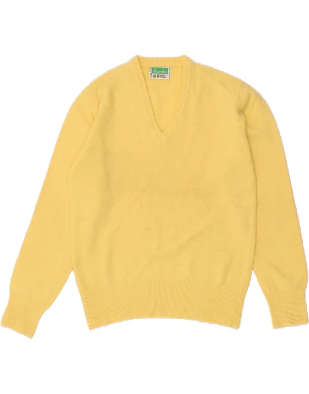 BENETTON Womens V-Neck Jumper Sweater UK 10 Small Yellow New Wool Tailored Straight A-Line BENETTON Womens V-Neck Jumper Sweater UK 10 Small Yellow New Wool Tailored Straight A-Line
