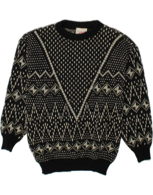 BHS Womens Boat Neck Jumper Sweater UK 12 Medium Black Fair Isle Wool Elasticated Padded Insulated BHS Womens Boat Neck Jumper Sweater UK 12 Medium Black Fair Isle Wool Elasticated Padded Insulated