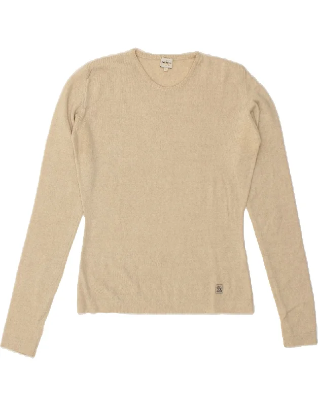 CALVIN KLEIN JEANS Womens Crew Neck Jumper Sweater UK 16 Large Beige Wool Seamless Knitted Crochet CALVIN KLEIN JEANS Womens Crew Neck Jumper Sweater UK 16 Large Beige Wool Seamless Knitted Crochet