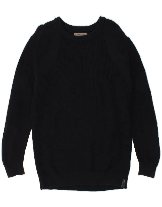 CALVIN KLEIN JEANS Womens Crew Neck Jumper Sweater UK 16 Large Navy Blue Real Fur Shearling Chenille CALVIN KLEIN JEANS Womens Crew Neck Jumper Sweater UK 16 Large Navy Blue Real Fur Shearling Chenille