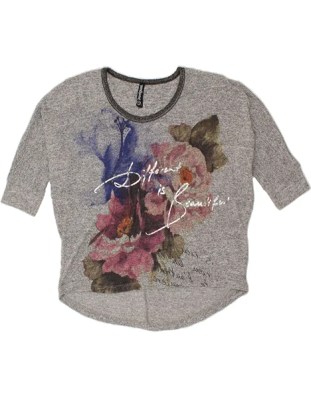 DESIGUAL Womens 1/2 Sleeve Crew Neck Jumper Sweater UK 14 Medium Grey Oversized Loose Flowy DESIGUAL Womens 1/2 Sleeve Crew Neck Jumper Sweater UK 14 Medium Grey Oversized Loose Flowy