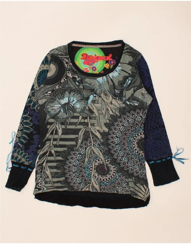 DESIGUAL Womens Crew Neck Jumper Sweater UK 18 XL Multicoloured Floral Welt Pockets Slit Pockets Flap Pockets DESIGUAL Womens Crew Neck Jumper Sweater UK 18 XL Multicoloured Floral Welt Pockets Slit Pockets Flap Pockets