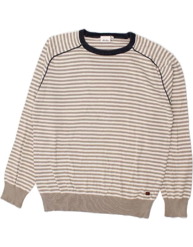 ELLESSE Womens Crew Neck Jumper Sweater UK 18 XL Beige Striped Cotton Anti-Pilling Anti-Shrink Durable ELLESSE Womens Crew Neck Jumper Sweater UK 18 XL Beige Striped Cotton Anti-Pilling Anti-Shrink Durable