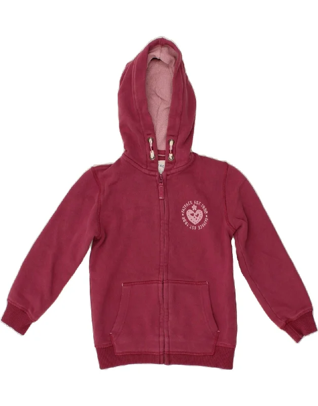 FAT FACE Girls Graphic Zip Hoodie Sweater 6-7 Years Pink Cotton Fitted Slim Tailored