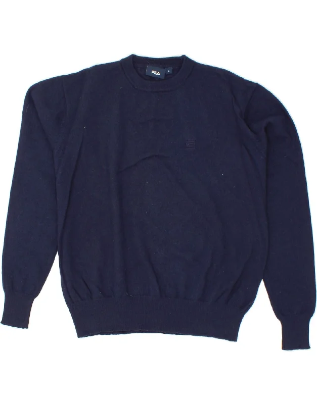 FILA Womens Crew Neck Jumper Sweater UK 16 Large Navy Blue Merino Wool Knit Fabric Woven Fabric Fleece Fabric FILA Womens Crew Neck Jumper Sweater UK 16 Large Navy Blue Merino Wool Knit Fabric Woven Fabric Fleece Fabric