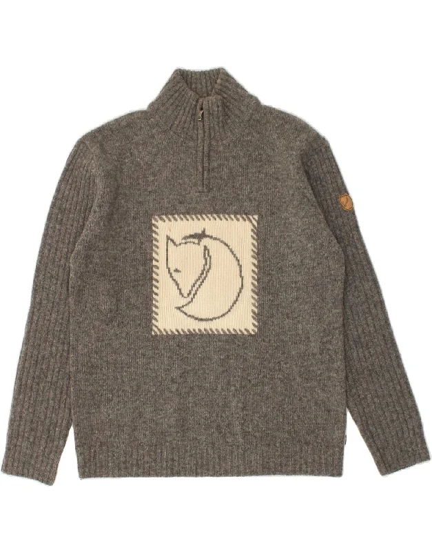 FJALL RAVEN Womens Graphic Zip Neck Jumper Sweater UK 16 Large Grey Wool Hooded Sweater Collared Sweater Shawl Collar FJALL RAVEN Womens Graphic Zip Neck Jumper Sweater UK 16 Large Grey Wool Hooded Sweater Collared Sweater Shawl Collar