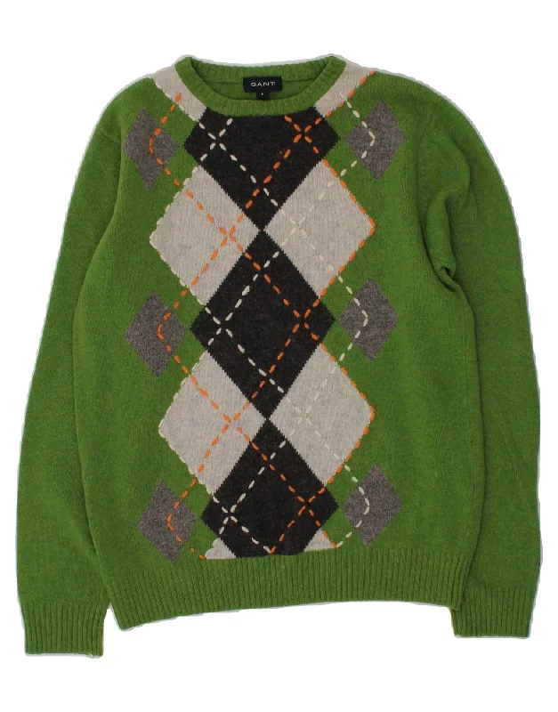 GANT Womens Boat Neck Jumper Sweater UK 14 Medium Green Argyle/Diamond Mesh Sweater Canvas Denim GANT Womens Boat Neck Jumper Sweater UK 14 Medium Green Argyle/Diamond Mesh Sweater Canvas Denim