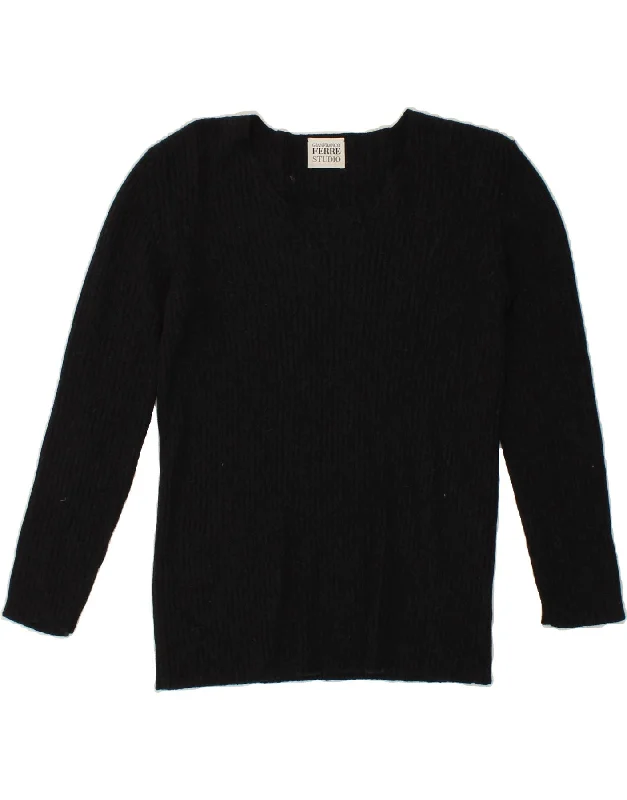GIANFRANCO FERRE Womens Boat Neck Jumper Sweater UK 12 Medium Navy Blue High Neck Crew Neck V-Neck GIANFRANCO FERRE Womens Boat Neck Jumper Sweater UK 12 Medium Navy Blue High Neck Crew Neck V-Neck