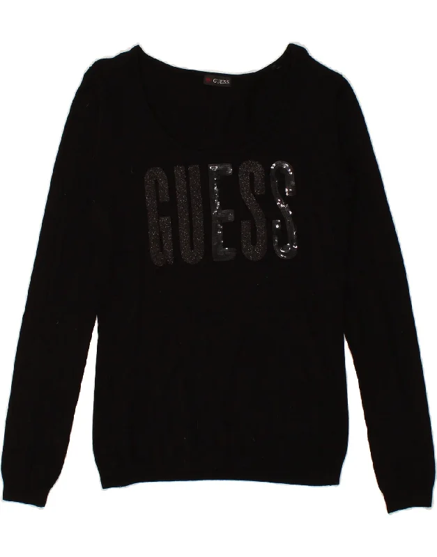 GUESS Womens Graphic Boat Neck Jumper Sweater UK 14 Large Black Viscose Chenille Blend Fleece Blend Nylon Blend GUESS Womens Graphic Boat Neck Jumper Sweater UK 14 Large Black Viscose Chenille Blend Fleece Blend Nylon Blend