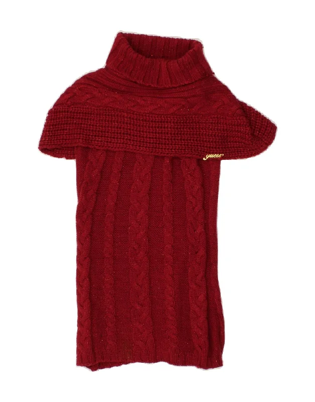 GUESS Womens Short Sleeve Roll Neck Jumper Sweater UK 8 Small Red Flecked Neon Metallic Matte GUESS Womens Short Sleeve Roll Neck Jumper Sweater UK 8 Small Red Flecked Neon Metallic Matte