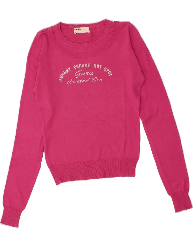 GURU Womens Graphic Boat Neck Jumper Sweater UK 10 Small Pink Cotton Herringbone Houndstooth Plaid GURU Womens Graphic Boat Neck Jumper Sweater UK 10 Small Pink Cotton Herringbone Houndstooth Plaid
