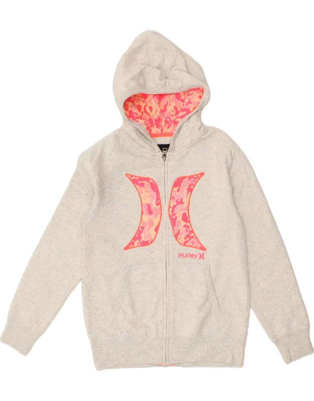 HURLEY Womens Graphic Zip Hoodie Sweater UK 14 Large Grey Cotton Chenille Brocade Lace HURLEY Womens Graphic Zip Hoodie Sweater UK 14 Large Grey Cotton Chenille Brocade Lace