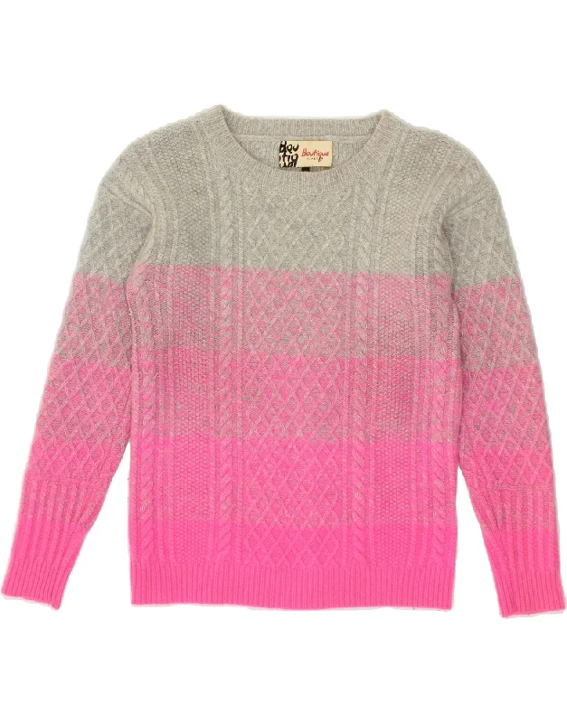 JAEGER Womens Crew Neck Jumper Sweater UK 10 Small Pink Colourblock Wool Print Jacquard Patchwork JAEGER Womens Crew Neck Jumper Sweater UK 10 Small Pink Colourblock Wool Print Jacquard Patchwork