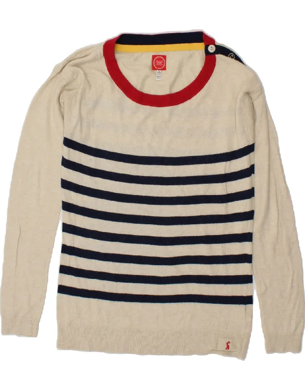 JOULES Womens Boat Neck Jumper Sweater UK 18 XL Off White Striped Viscose Handmade Hand-knitted Hand-woven