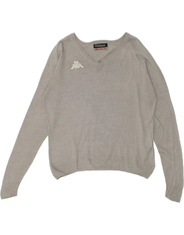 KAPPA Womens V-Neck Jumper Sweater UK 14 Medium Grey Acrylic Thin Thick Dense