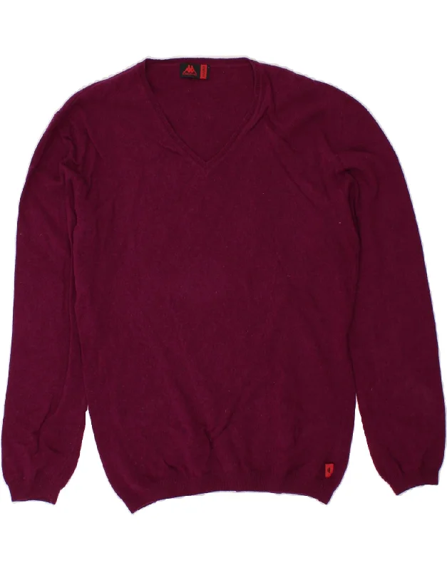 KAPPA Womens V-Neck Jumper Sweater UK 20 2XL Burgundy Lambswool Handmade Hand-knitted Hand-woven KAPPA Womens V-Neck Jumper Sweater UK 20 2XL Burgundy Lambswool Handmade Hand-knitted Hand-woven