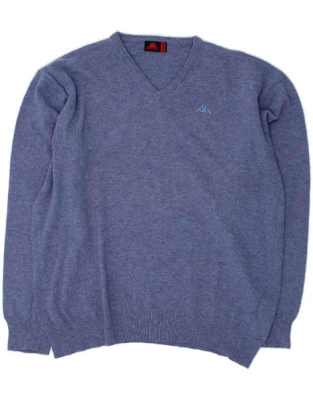 KAPPA Womens V-Neck Jumper Sweater UK 22 3XL Blue Lambswool Spandex Rayon Corduroy