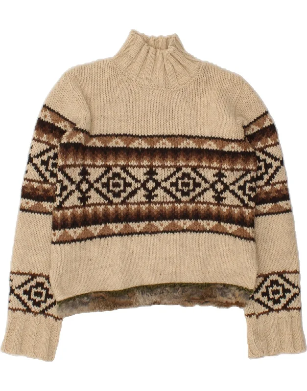 KOOKAI Womens Turtle Neck Jumper Sweater US 2 XS Beige Fair Isle Acrylic Ribbed Striped Patterned KOOKAI Womens Turtle Neck Jumper Sweater US 2 XS Beige Fair Isle Acrylic Ribbed Striped Patterned