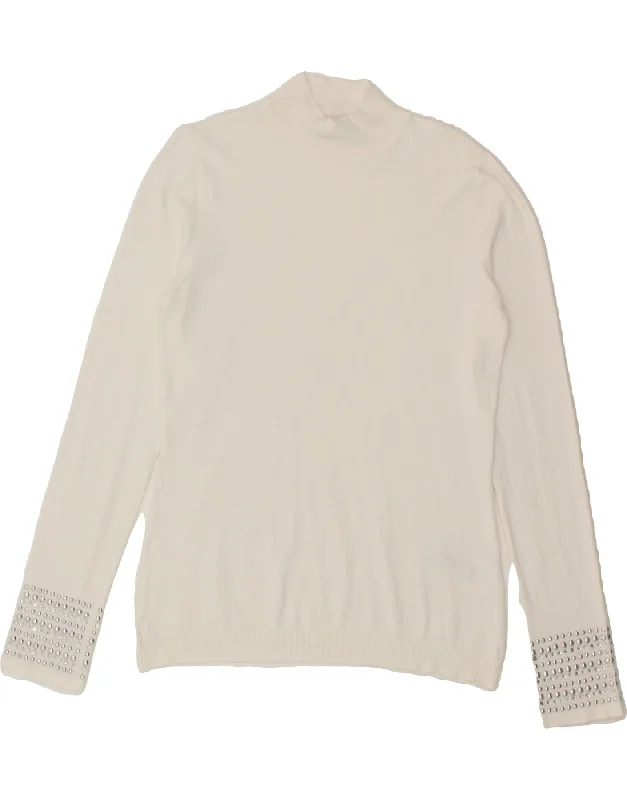 LIU JO Womens Turtle Neck Jumper Sweater UK 16 Large White Cotton Silk Blend Satin Velvet LIU JO Womens Turtle Neck Jumper Sweater UK 16 Large White Cotton Silk Blend Satin Velvet