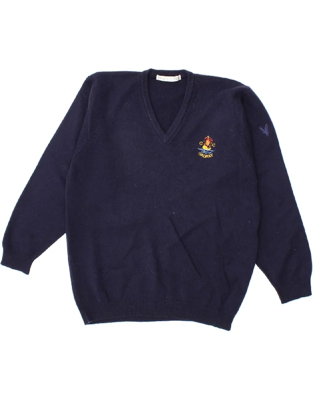 LYLE & SCOTT Womens V-Neck Jumper Sweater UK 16 Large Navy Blue New Wool Satin Blend Silk Blend Wool Blend LYLE & SCOTT Womens V-Neck Jumper Sweater UK 16 Large Navy Blue New Wool Satin Blend Silk Blend Wool Blend