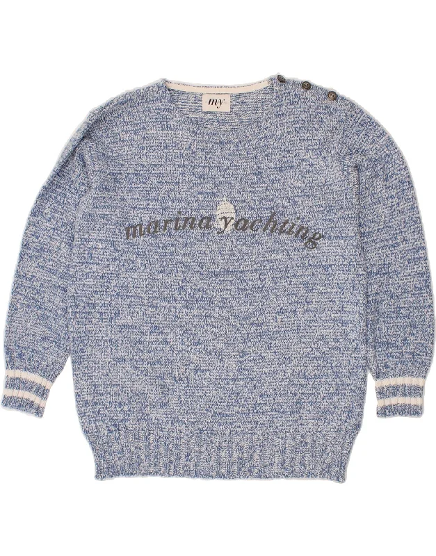 MARINA YACHTING Womens Graphic Boat Neck Jumper Sweater UK 16 Large Blue Oversized Loose Flowy MARINA YACHTING Womens Graphic Boat Neck Jumper Sweater UK 16 Large Blue Oversized Loose Flowy