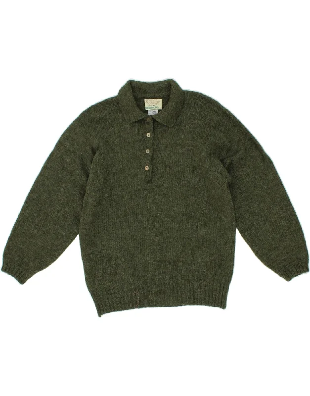 MC GEORGE Womens Polo Neck Jumper Sweater EU 40 Medium Green Wool Spandex Rayon Corduroy MC GEORGE Womens Polo Neck Jumper Sweater EU 40 Medium Green Wool Spandex Rayon Corduroy