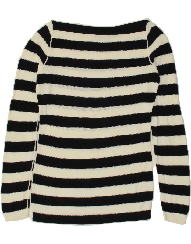 MOSCHINO Womens Boat Neck Jumper Sweater UK 10 Small Black Striped Long Sweater Short Sweater Cropped Sweater MOSCHINO Womens Boat Neck Jumper Sweater UK 10 Small Black Striped Long Sweater Short Sweater Cropped Sweater