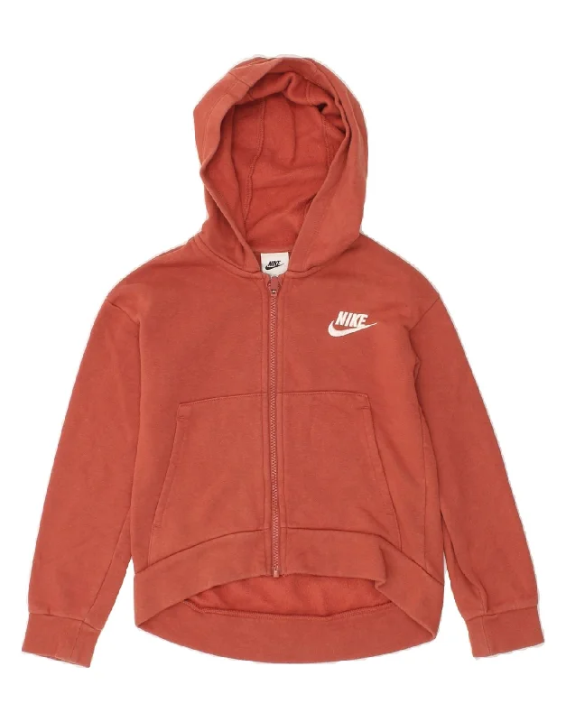 NIKE Girls Zip Hoodie Sweater 8-9 Years Small Brown Cotton Turtle Neck Boat Neck Asymmetrical Neck NIKE Girls Zip Hoodie Sweater 8-9 Years Small Brown Cotton Turtle Neck Boat Neck Asymmetrical Neck