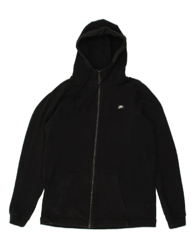 NIKE Mens Zip Hoodie Sweater Medium Black Cotton Thin Thick Dense
