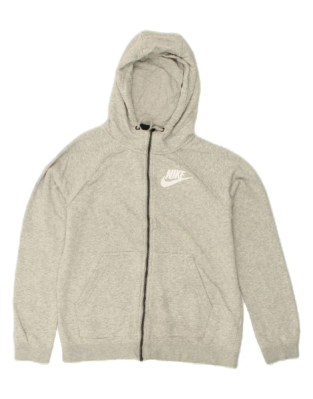 NIKE Mens Zip Hoodie Sweater Small Grey Cotton Print Jacquard Patchwork