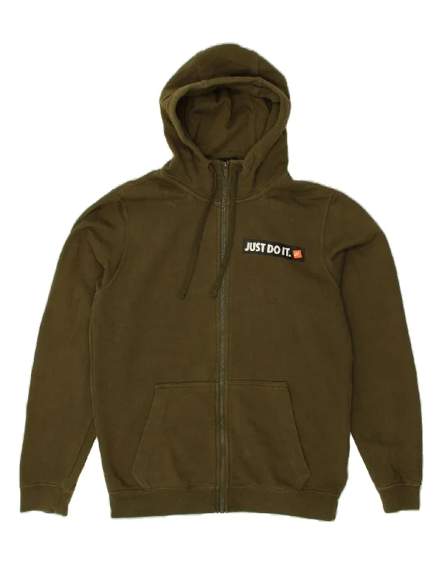 NIKE Mens Zip Hoodie Sweater Small Khaki Cotton Layered Multi-layer Single Layer