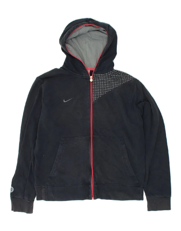 NIKE Mens Zip Hoodie Sweater UK 45/47 XL Navy Blue Cotton Spandex Rayon Corduroy