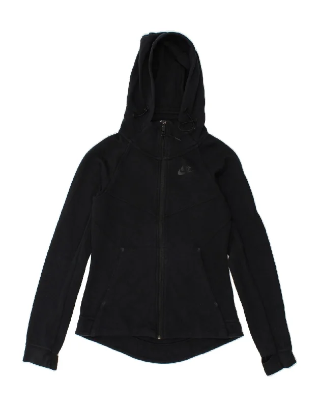 NIKE Womens Zip Hoodie Sweater UK 6 XS Black Cotton Stylish Fashionable Trendy