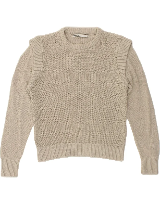 ONLY Womens Crew Neck Jumper Sweater UK 6 XS Grey Cotton Stylish Fashionable Trendy