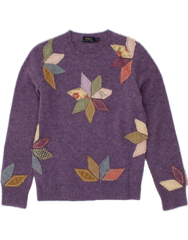POLO RALPH LAUREN Womens Crew Neck Jumper Sweater UK 14 Medium Purple Herringbone Houndstooth Plaid POLO RALPH LAUREN Womens Crew Neck Jumper Sweater UK 14 Medium Purple Herringbone Houndstooth Plaid