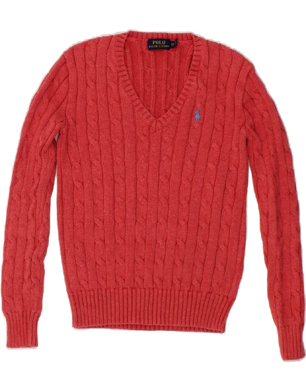POLO RALPH LAUREN Womens V-Neck Jumper Sweater UK 2 2XS Red Lightweight Heavyweight Midweight POLO RALPH LAUREN Womens V-Neck Jumper Sweater UK 2 2XS Red Lightweight Heavyweight Midweight