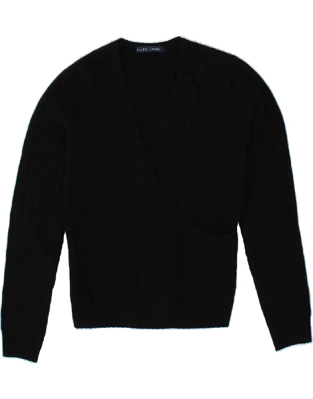 RALPH LAUREN Womens V-Neck Jumper Sweater UK 14 Large Black Wool Boat Neck Shawl Collar Notched Collar RALPH LAUREN Womens V-Neck Jumper Sweater UK 14 Large Black Wool Boat Neck Shawl Collar Notched Collar