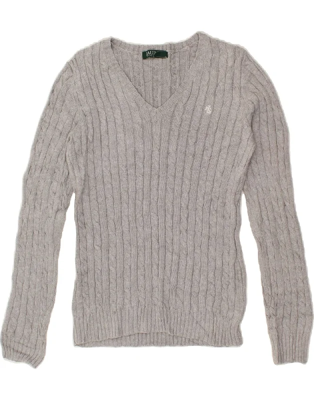 RALPH LAUREN Womens V-Neck Jumper Sweater UK 6 XS Grey Cotton Terry Blend Velvet Blend Canvas Blend RALPH LAUREN Womens V-Neck Jumper Sweater UK 6 XS Grey Cotton Terry Blend Velvet Blend Canvas Blend