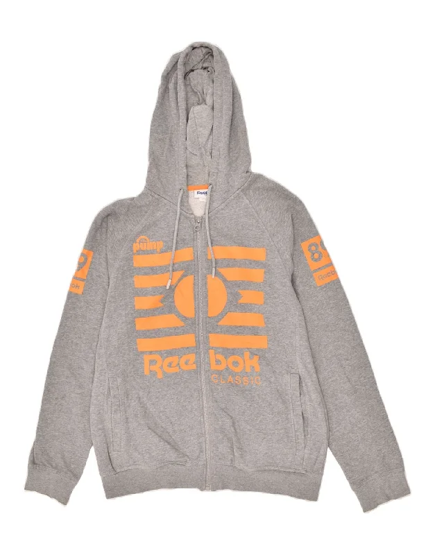 REEBOK Mens Graphic Zip Hoodie Sweater Medium Grey Cotton Collared Crew Neck Turtle Neck REEBOK Mens Graphic Zip Hoodie Sweater Medium Grey Cotton Collared Crew Neck Turtle Neck