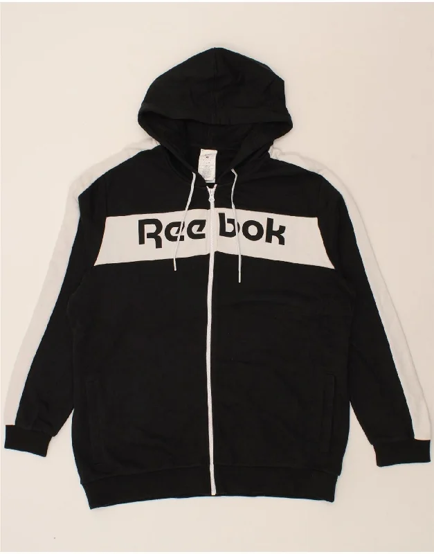 REEBOK Mens Graphic Zip Hoodie Sweater XL Black Colourblock Cotton Silk Blend Satin Velvet REEBOK Mens Graphic Zip Hoodie Sweater XL Black Colourblock Cotton Silk Blend Satin Velvet