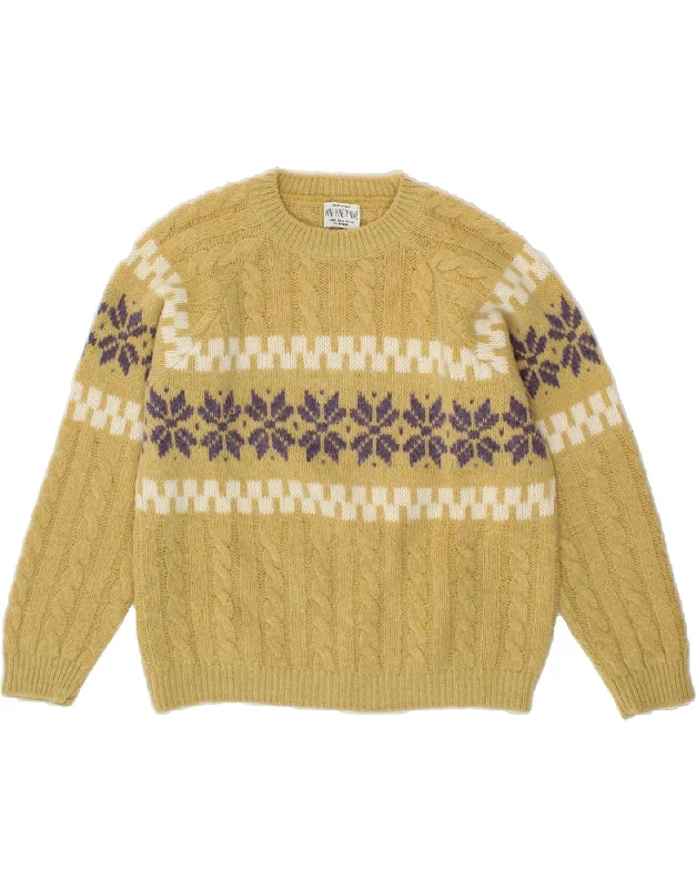 SISLEY Womens Crop Crew Neck Jumper Sweater UK 14 Large Yellow Fair Isle Polka Dot Checkered Tartan SISLEY Womens Crop Crew Neck Jumper Sweater UK 14 Large Yellow Fair Isle Polka Dot Checkered Tartan