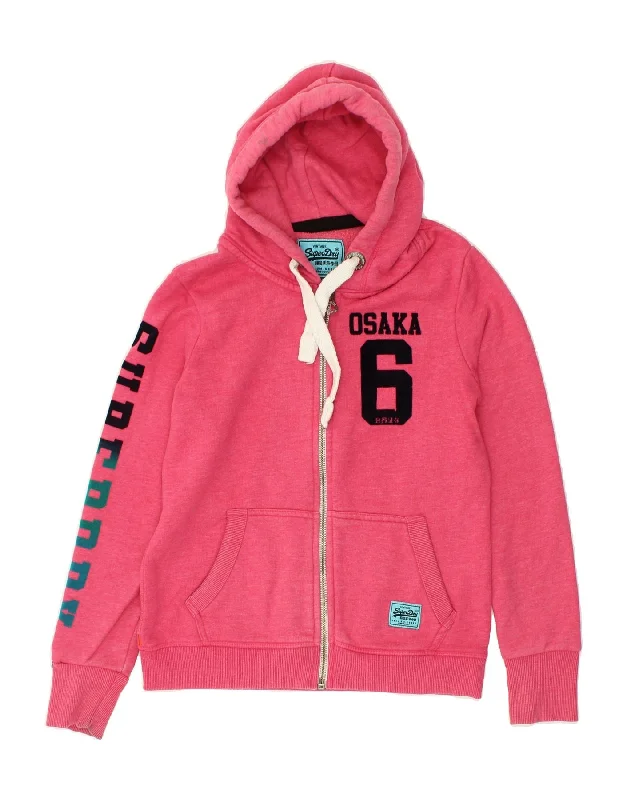 SUPERDRY Womens Osaka Graphic Zip Hoodie Sweater UK 14 Medium Pink Cotton Handmade Hand-knitted Hand-woven SUPERDRY Womens Osaka Graphic Zip Hoodie Sweater UK 14 Medium Pink Cotton Handmade Hand-knitted Hand-woven