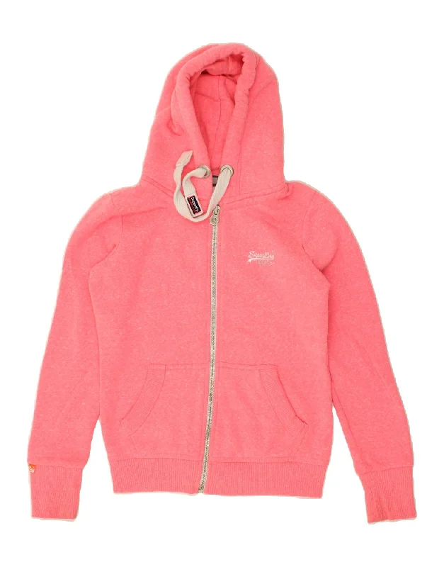 SUPERDRY Womens Zip Hoodie Sweater UK 10 Small Pink Polyester Sequined Glittery Shiny SUPERDRY Womens Zip Hoodie Sweater UK 10 Small Pink Polyester Sequined Glittery Shiny