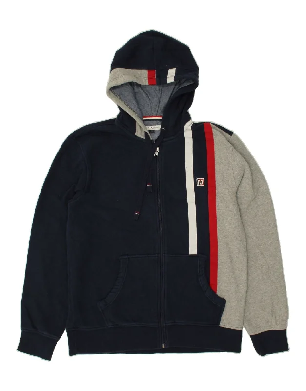 TOMMY HILFIGER Mens Zip Hoodie Sweater Large Navy Blue Colourblock Cotton Transparent Opaque Sheer TOMMY HILFIGER Mens Zip Hoodie Sweater Large Navy Blue Colourblock Cotton Transparent Opaque Sheer