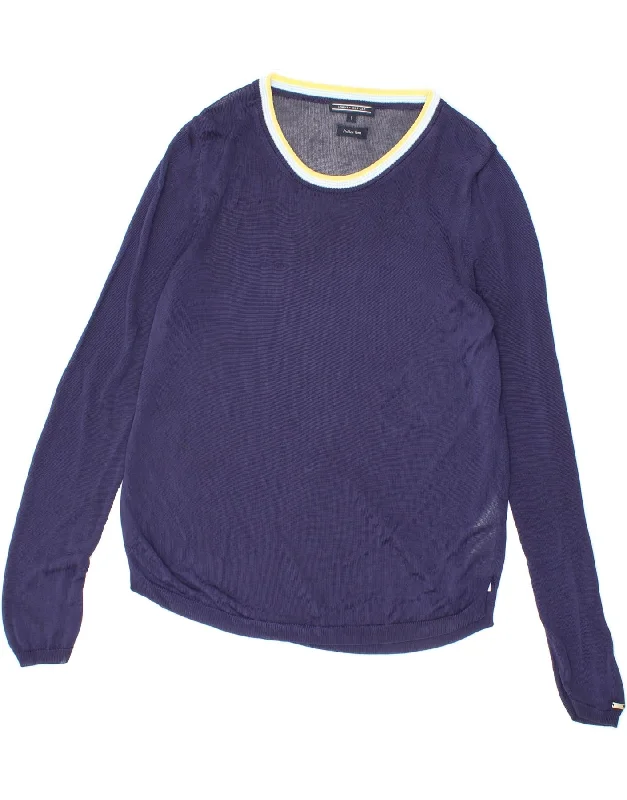 TOMMY HILFIGER Womens Boat Neck Jumper Sweater UK 10 Small Navy Blue Oversized Loose Flowy