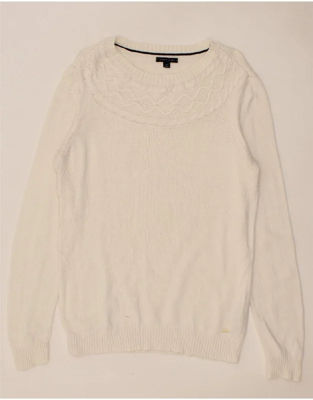 TOMMY HILFIGER Womens Boat Neck Jumper Sweater UK 14 Large Off White Front Pockets Side Pockets Patch Pockets TOMMY HILFIGER Womens Boat Neck Jumper Sweater UK 14 Large Off White Front Pockets Side Pockets Patch Pockets