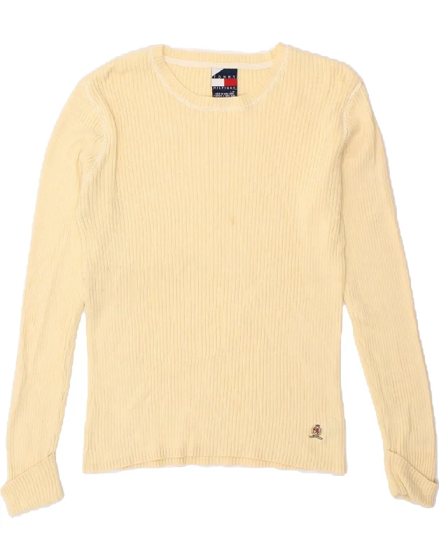 TOMMY HILFIGER Womens Boat Neck Jumper Sweater UK 14 Large Yellow Cotton Houndstooth Herringbone Solid TOMMY HILFIGER Womens Boat Neck Jumper Sweater UK 14 Large Yellow Cotton Houndstooth Herringbone Solid