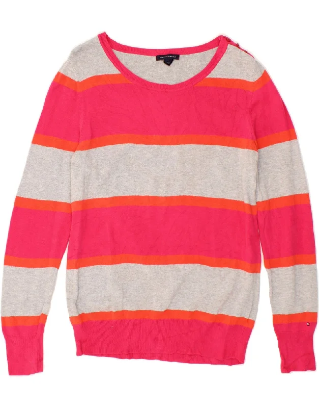 TOMMY HILFIGER Womens Boat Neck Jumper Sweater UK 14 Medium Pink Striped Solid Color Striped Floral Print TOMMY HILFIGER Womens Boat Neck Jumper Sweater UK 14 Medium Pink Striped Solid Color Striped Floral Print